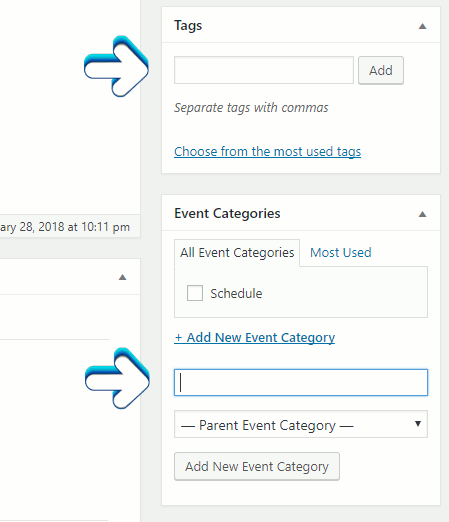 Adding tags and categories to an event
