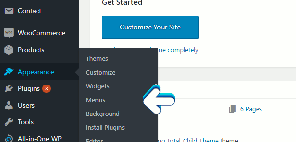 Where to find the wordpress menus section